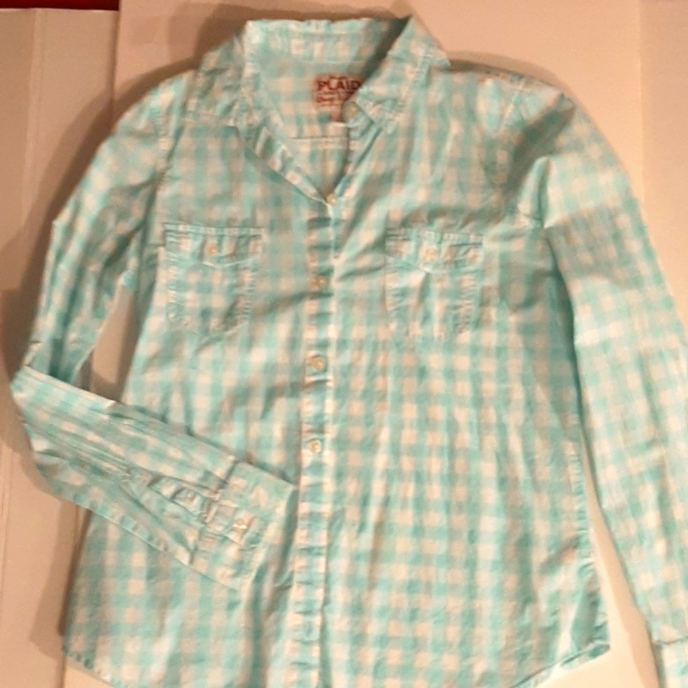 🍋Plaid shirt by old navy summer weight acquamarine in women's small🍋3/$25🍋 - Picture 1 of 5